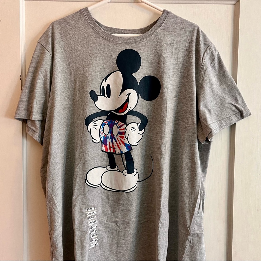 NEW Disney Mickey Mouse Gray Graphic Tee with red white & blue tie dye